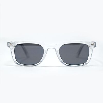 Clear Square Sunglasses with Black Gradient Lenses and metal side detail