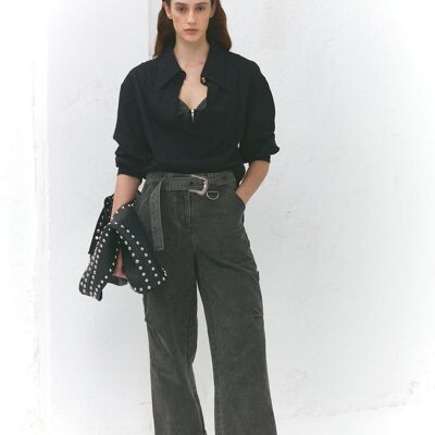 Judith-Wide-legged pants with a marked hem