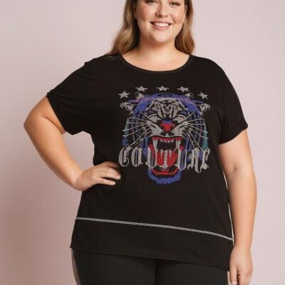 T-shirt tête de tigre noir (T51946)