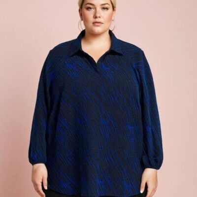 Plus size blue printed blouse (T3748)