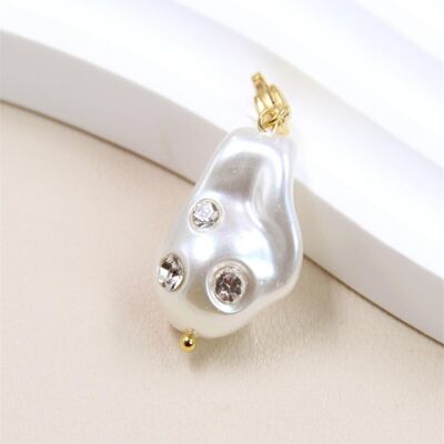 Pendentif Perle Baroque en Acier Inoxydable avec Strass - Élégance Intemporelle