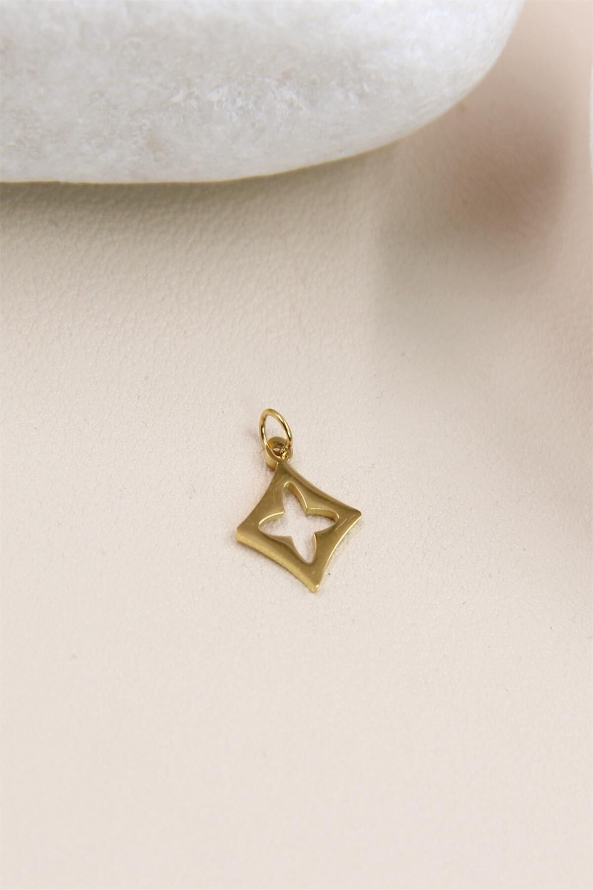 Gold Stainless Steel Square Charm