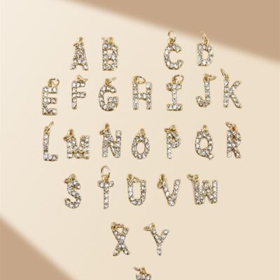 Stainless Steel Letter Charm Pendant with Rhinestones