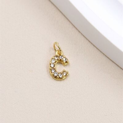 Stainless Steel Letter Charm Pendant with Rhinestones