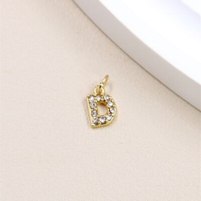 Stainless Steel Letter Charm Pendant with Rhinestones