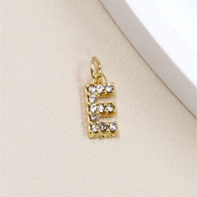 Stainless Steel Letter Charm Pendant with Rhinestones