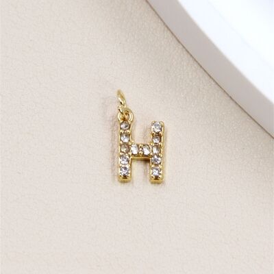 Stainless Steel Letter Charm Pendant with Rhinestones