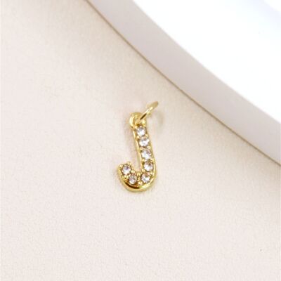 Stainless Steel Letter Charm Pendant with Rhinestones