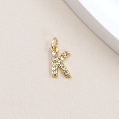 Stainless Steel Letter Charm Pendant with Rhinestones