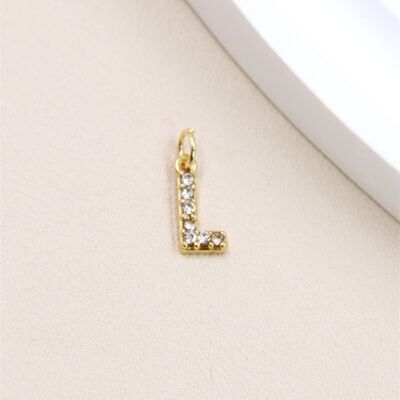 Stainless Steel Letter Charm Pendant with Rhinestones