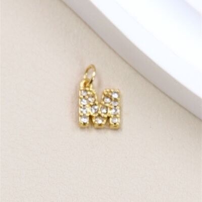 Stainless Steel Letter Charm Pendant with Rhinestones
