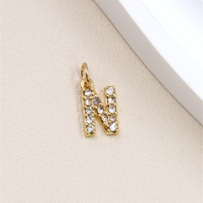 Stainless Steel Letter Charm Pendant with Rhinestones