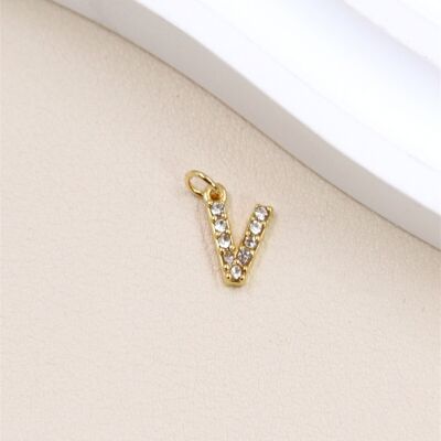 Stainless Steel Letter Charm Pendant with Rhinestones
