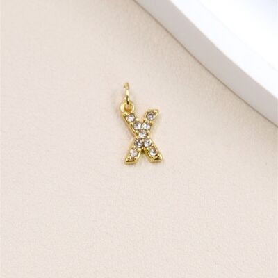 Stainless Steel Letter Charm Pendant with Rhinestones