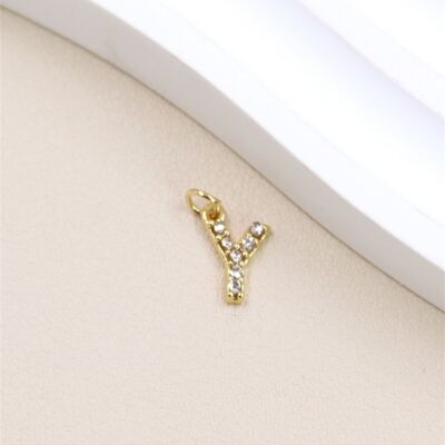 Stainless Steel Letter Charm Pendant with Rhinestones