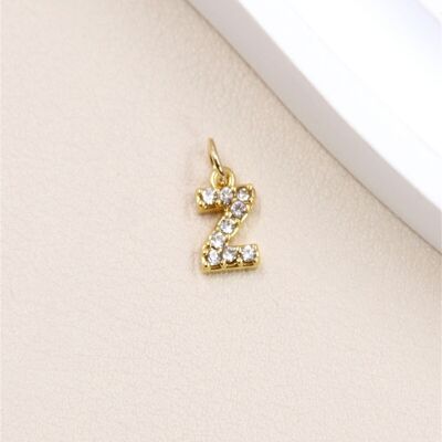 Stainless Steel Letter Charm Pendant with Rhinestones