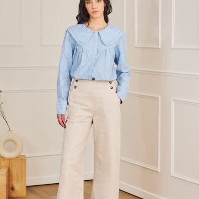Chemise coton col claudine à rayures - PC2517