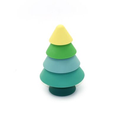 Giocattolo per la prima infanzia: albero impilabile in silicone verde e giallo - Giocattoli educativi, Montessori