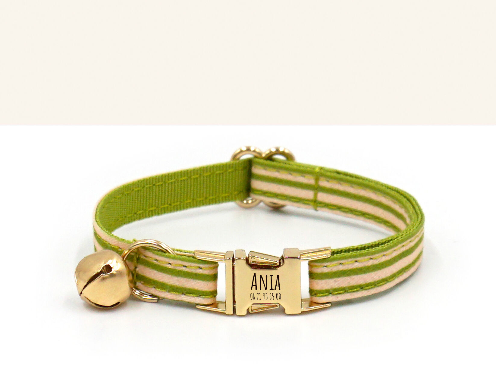 Grün gestreiftes Katzenhalsband aus Baumwolle