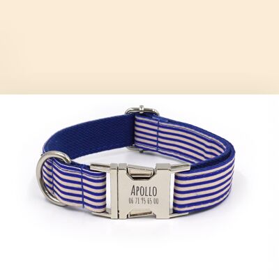 Collar de perro personalizado de algodón a rayas azules