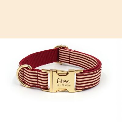 Personalized Dog Collar Bordeaux Striped Cotton
