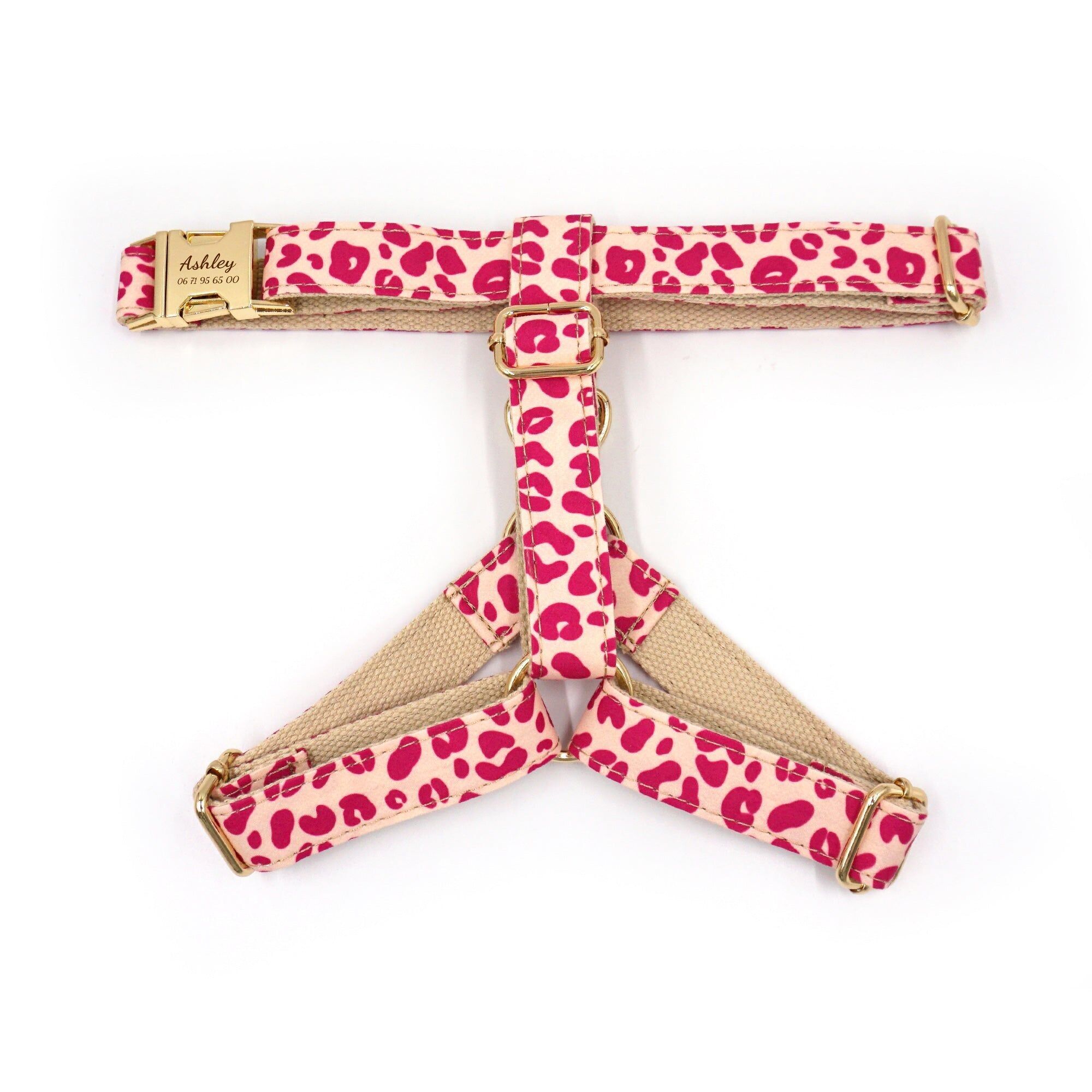 Personalized Dog Harness Pink Leopard Cotton