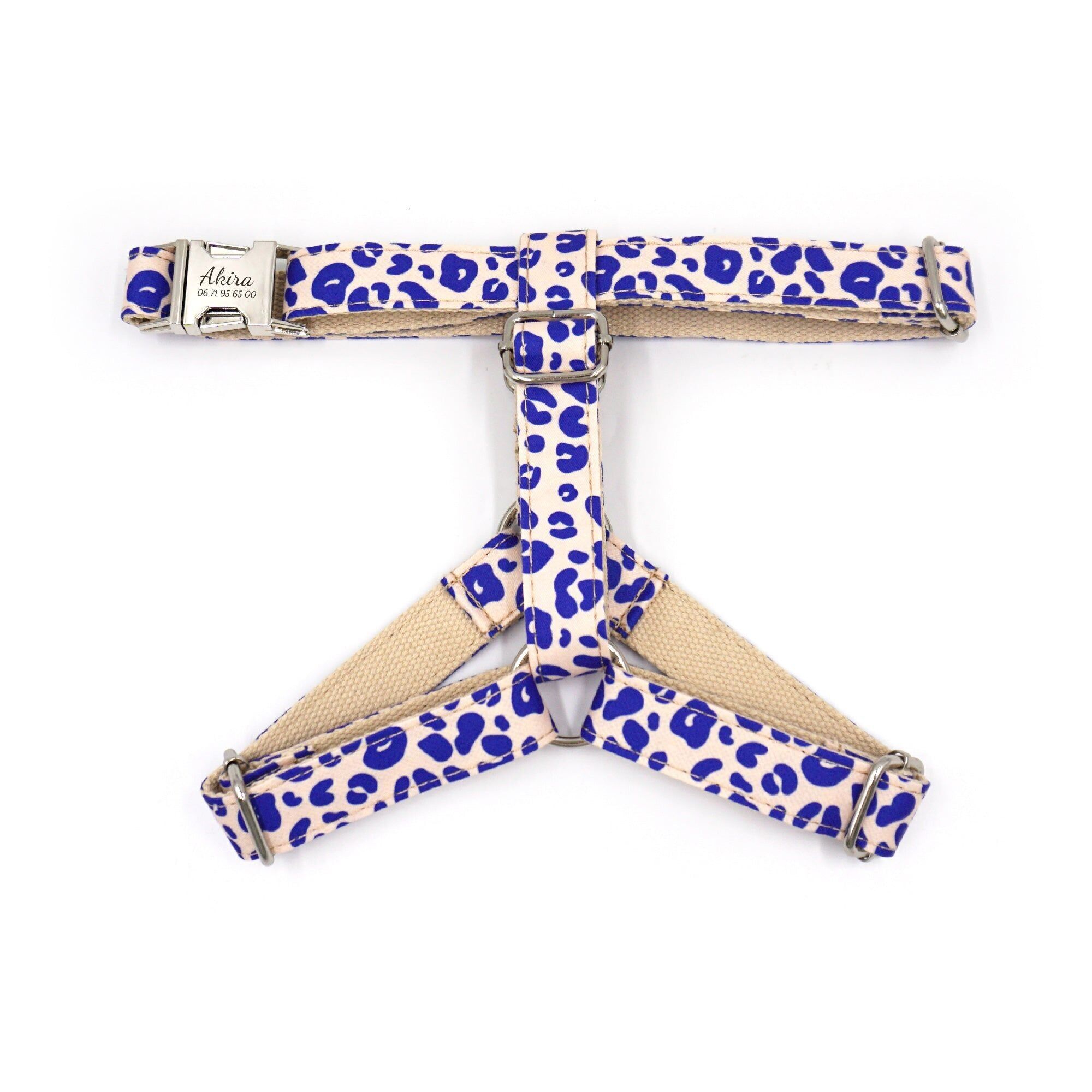 Personalized Blue Leopard Cotton Dog Harness