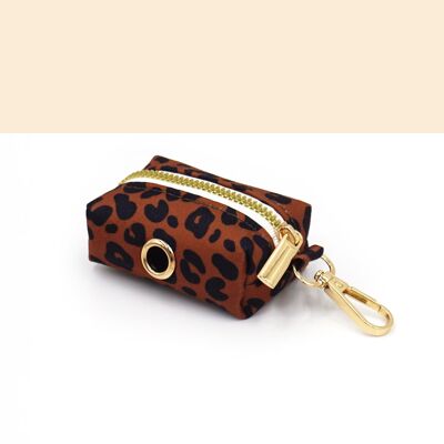 Bolsa para excrementos de algodón con estampado de leopardo en color castaño