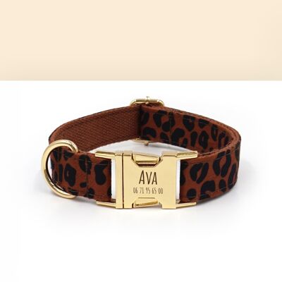 Collar de perro personalizado de leopardo castaño