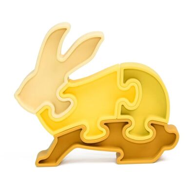 Giocattolo per l'apprendimento precoce Montessori - Puzzle 3D in silicone a forma di coniglio giallo - Giocattoli educativi.