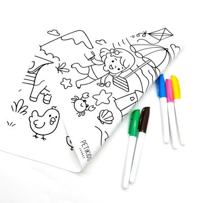 Tovaglietta da colorare in silicone - 2 lati spiaggia/campagna - Giocattoli educativi, giochi di apprendimento precoce, ecologici, Montessori, gioco portatile