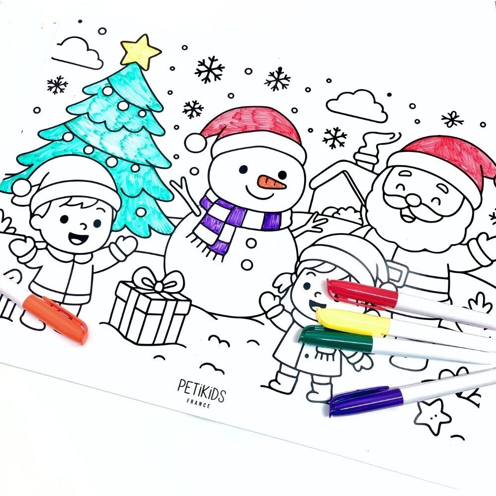 Silicone Coloring Placemat - 2 sides - eco-friendly educational games, Montessori, portable game - Educational toys - French brand - Baby Christmas