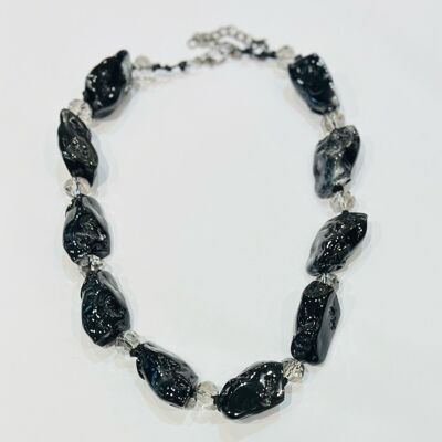 Resin bead cord necklace with stone and glass effect