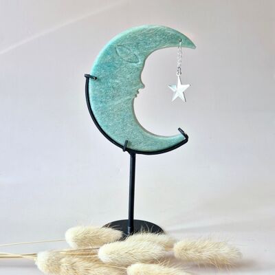 Luna in pietra preziosa amazzonite su supporto – 10 cm