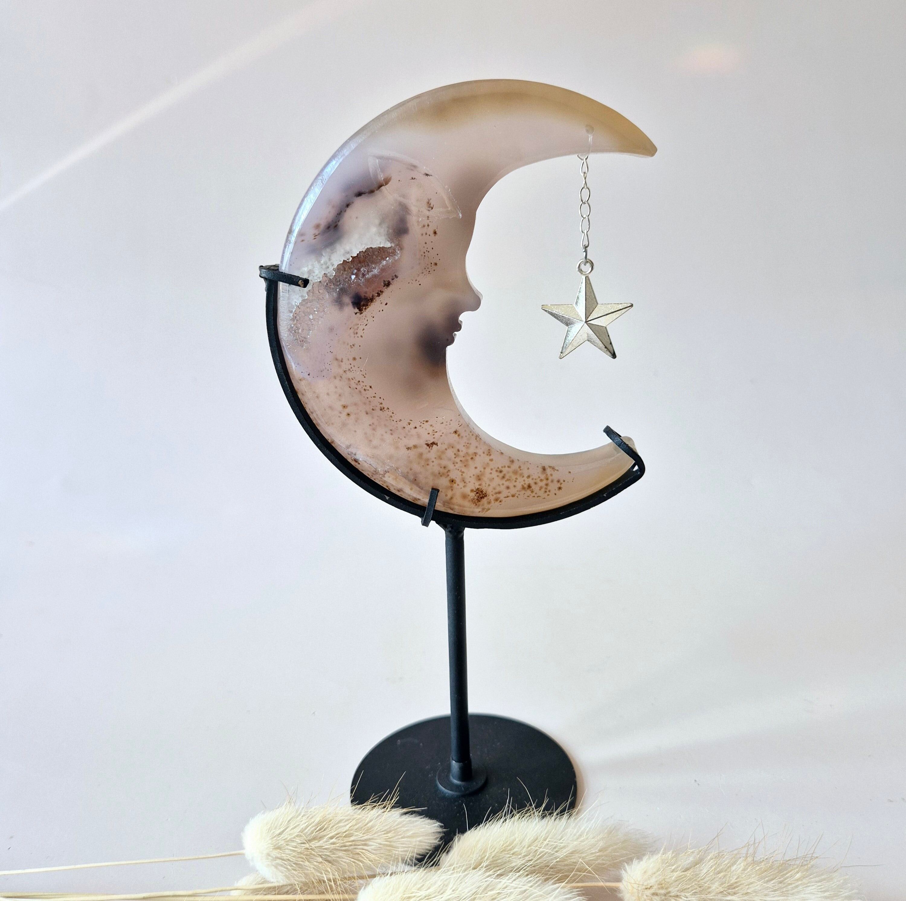 Piedra preciosa de ágata gris drusa Luna n.° 1 – 10 cm