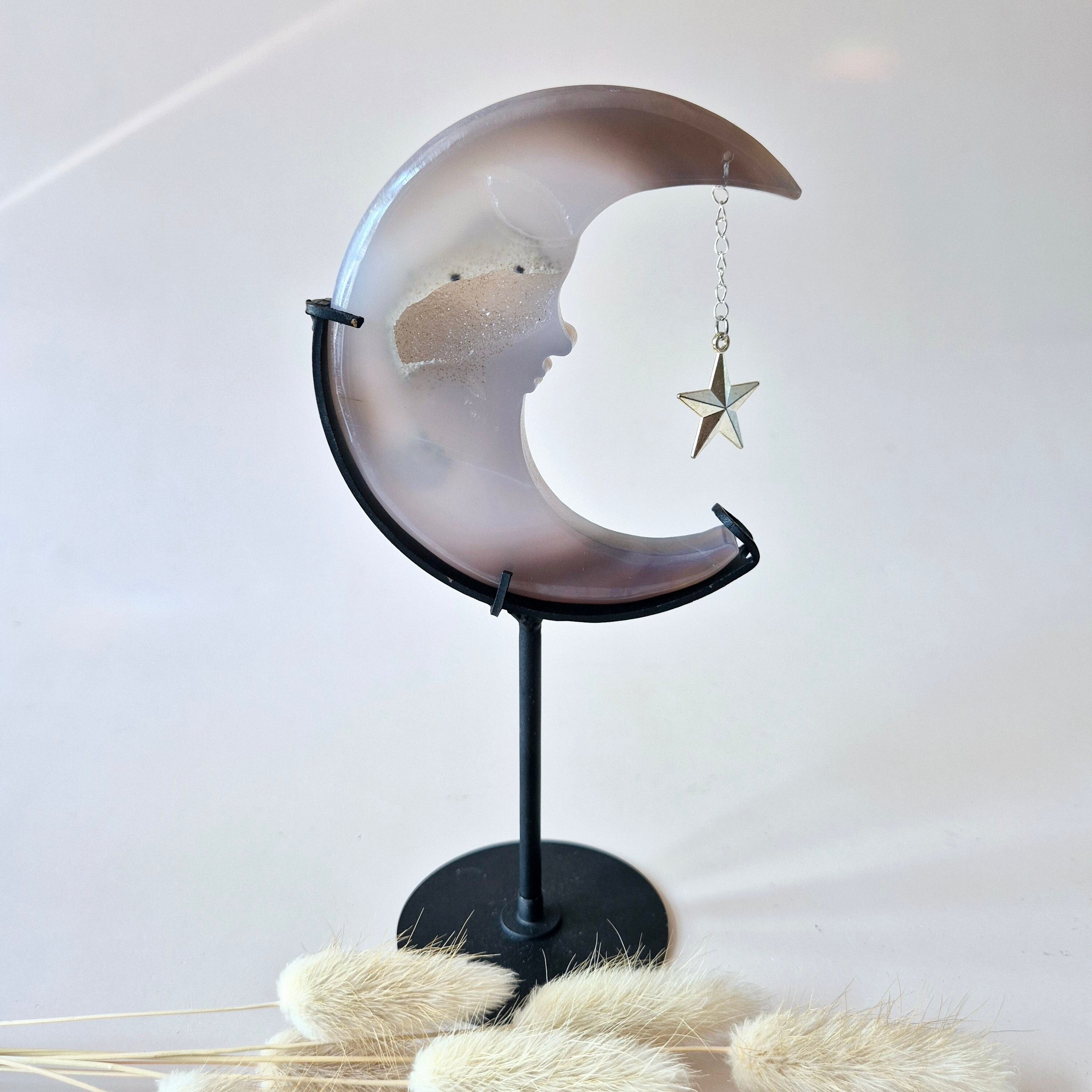 Piedra preciosa de ágata gris drusa Luna n.° 2 – 10 cm