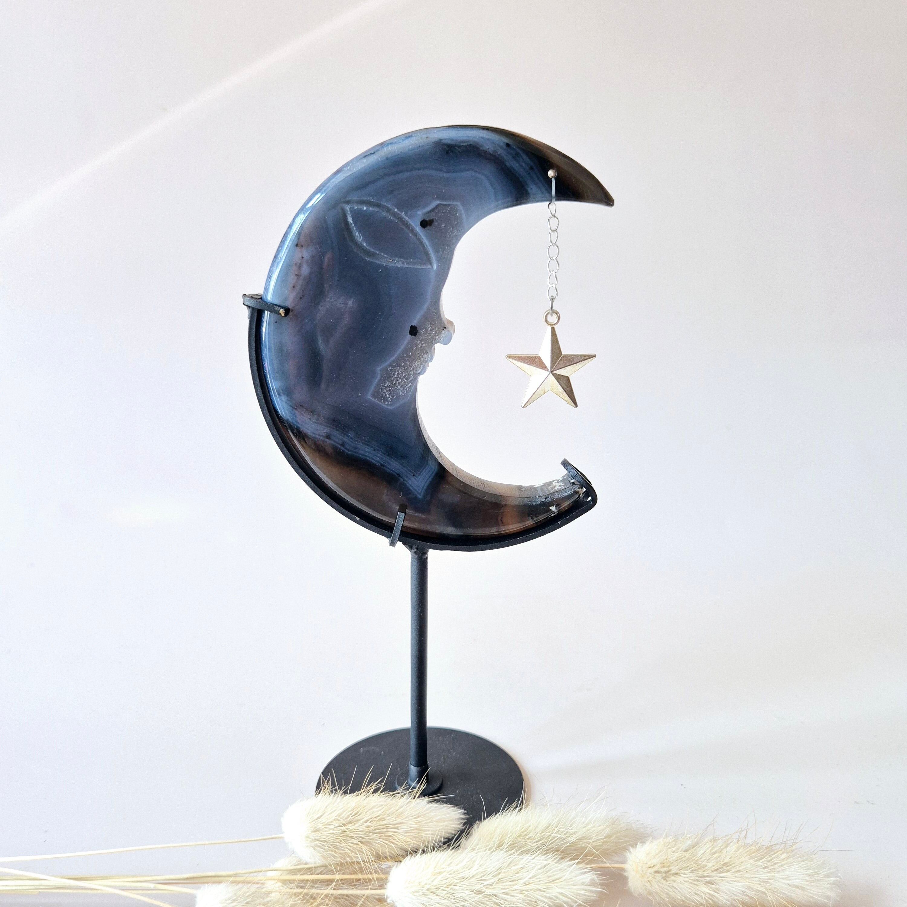 Piedra preciosa de ágata gris drusa Luna n.° 8 – 10 cm