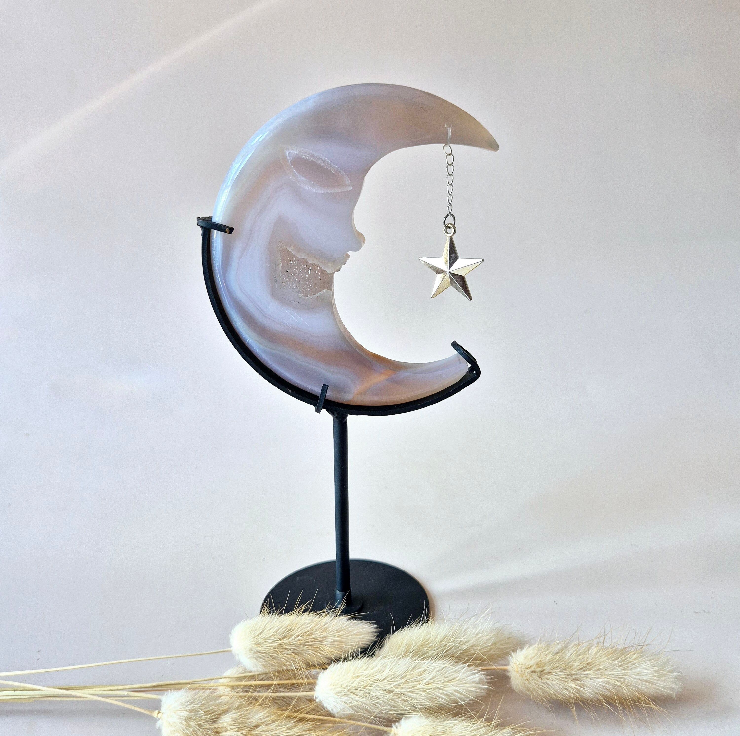 Piedra preciosa de ágata gris drusa Luna n.° 9 – 10 cm