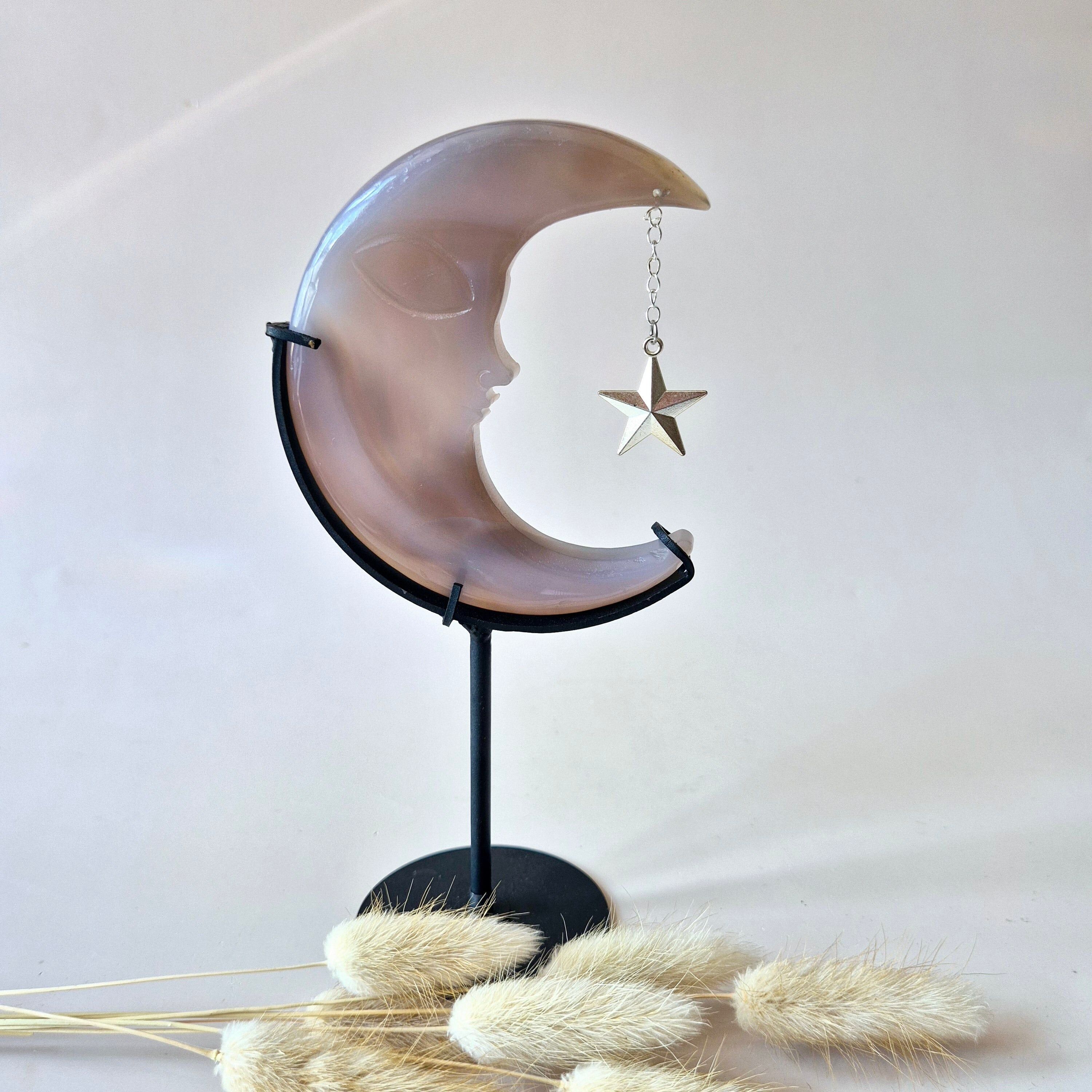 Piedra preciosa de ágata gris drusa Luna n.° 11 – 10 cm