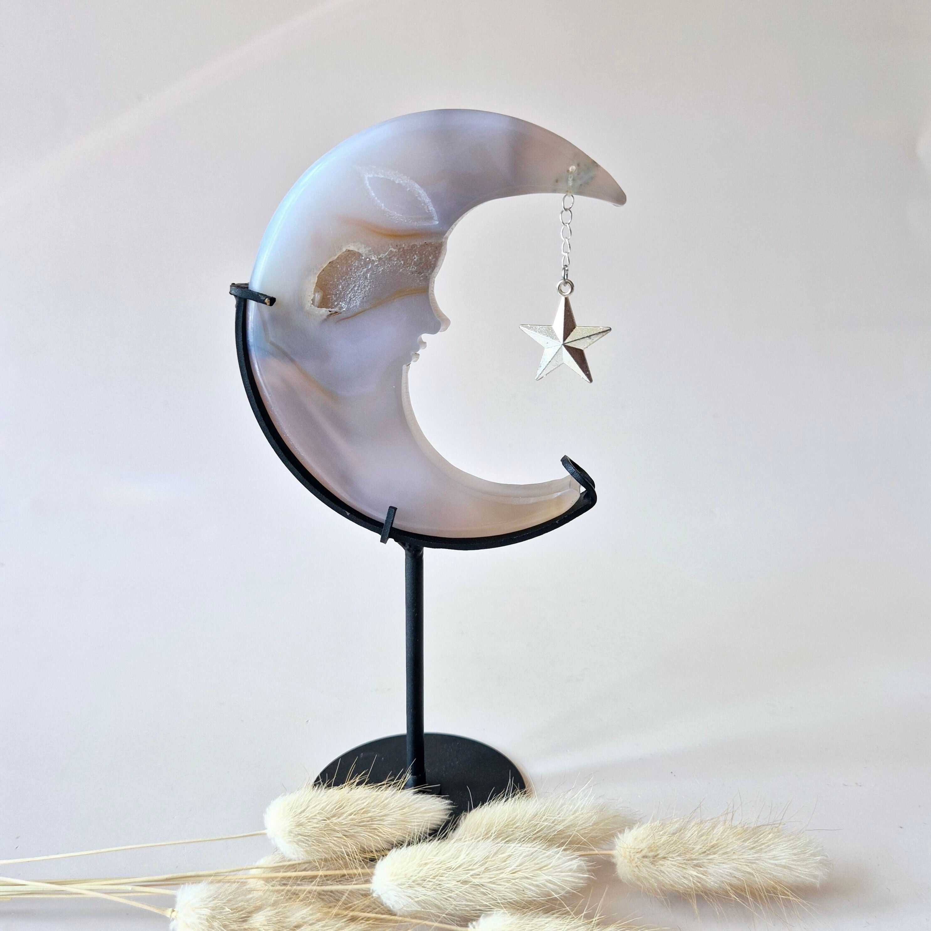 Piedra preciosa de ágata gris drusa Luna n.° 12 – 10 cm