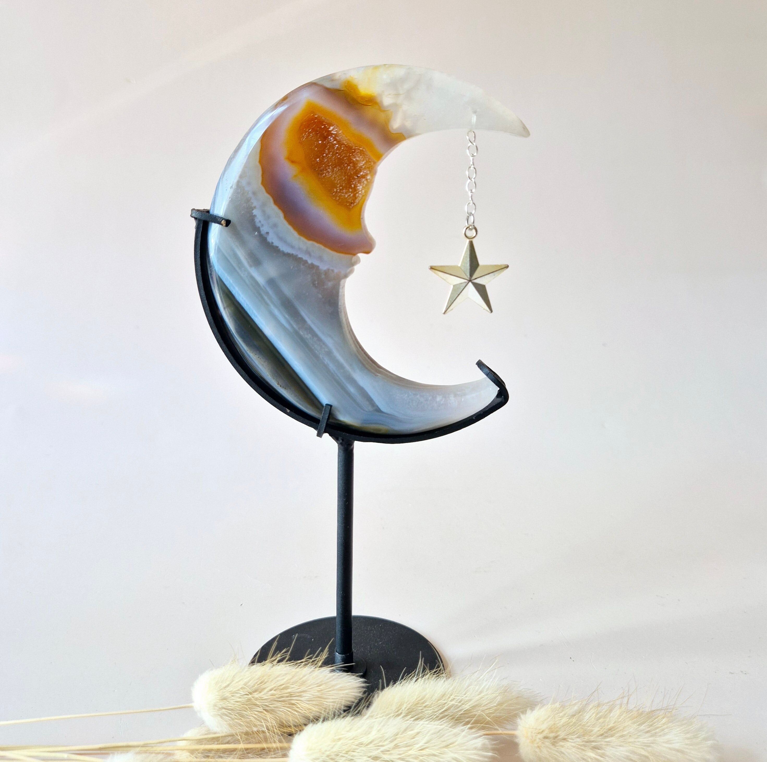 Piedra preciosa de ágata gris drusa Luna n.° 13 – 10 cm