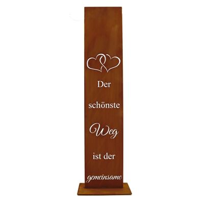 Stèle personnalisée en rouille avec inscription – Mariage et anniversaire | 71 cm