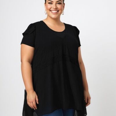 Conjunto de top y camiseta interior de talla grande (A113/NEGRO)