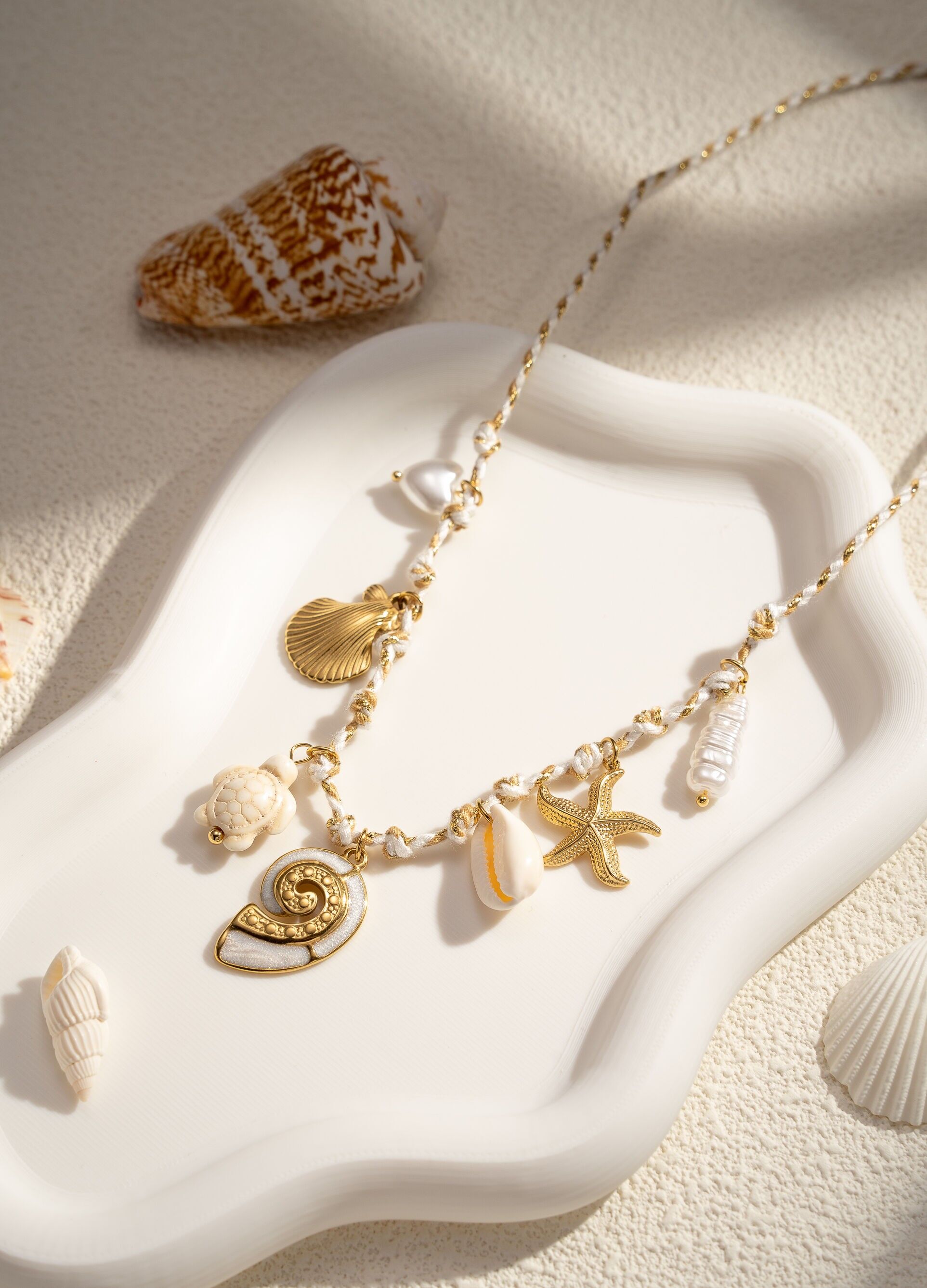 Böhmische Seestern-Muschel-Anhänger-Halskette aus Edelstahl