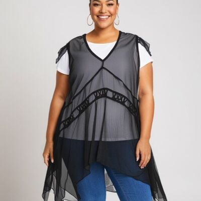 Conjunto de top y camiseta interior blanca de talla grande (A113)