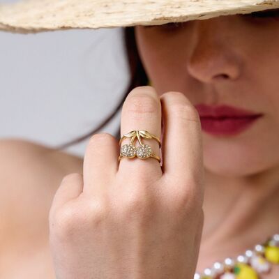 Bague ajustable cerises strass – Esprit fruité et pétillant