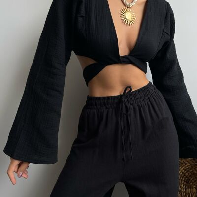 Top in garza di cotone nero