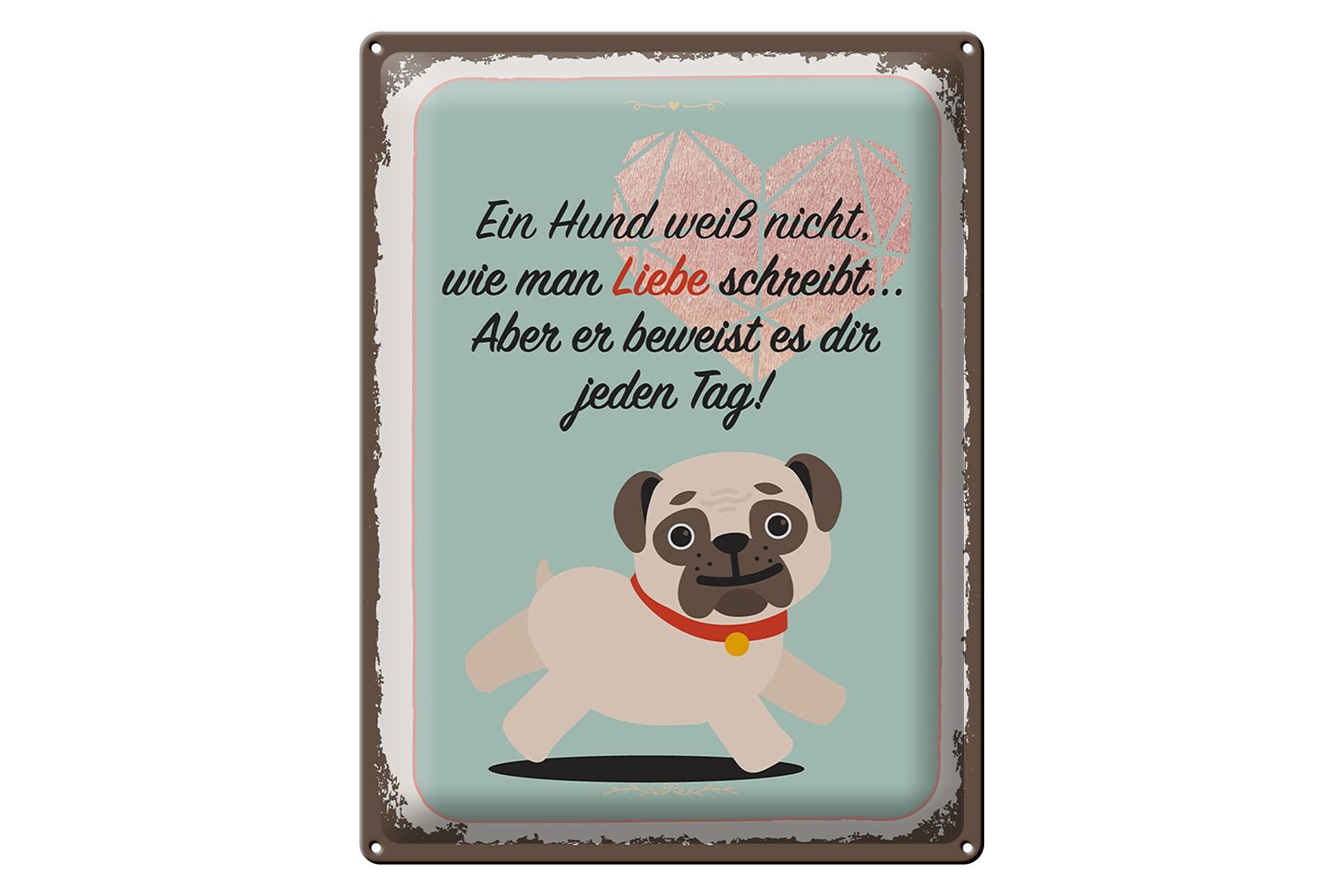 Blechschild 30x40 cm Hund weiß nicht wie man Liebe schreibt