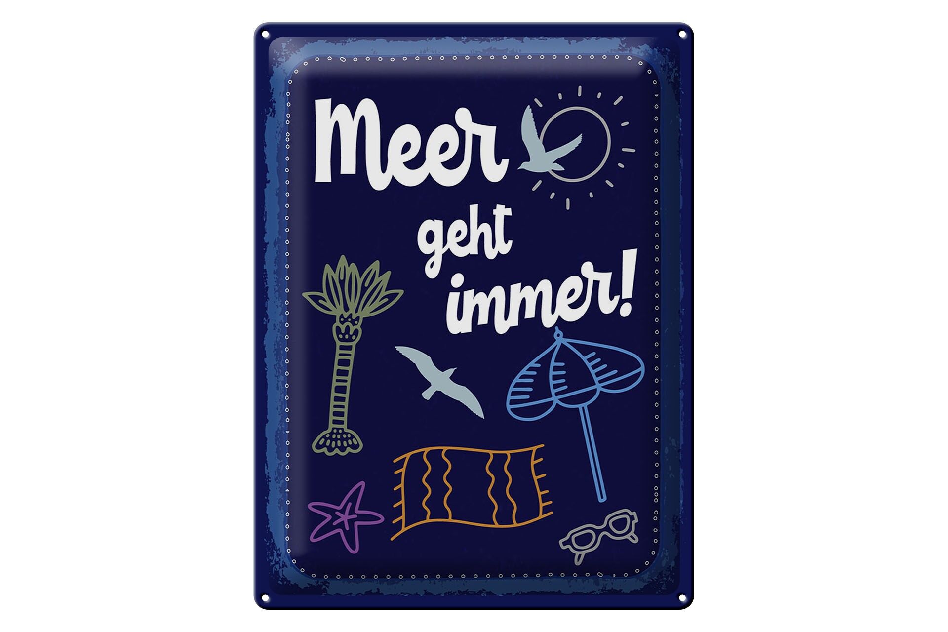 Blechschild Spruch 30x40 cm Meer geht immer Palme Seestern