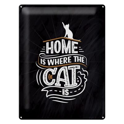 Letrero en hojalata de 30x40 cm que dice El hogar es donde está el gato.